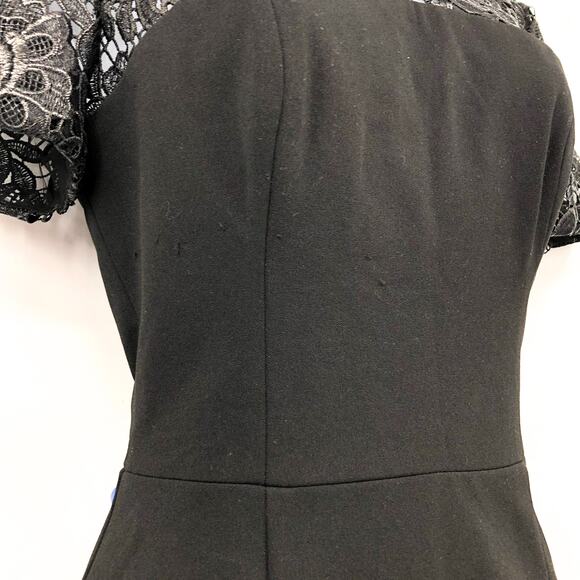 DRESS THE POPULATION Sheath Dress Small Black Lace Yoke Short Sleeve NWOT - Picture 5 of 10